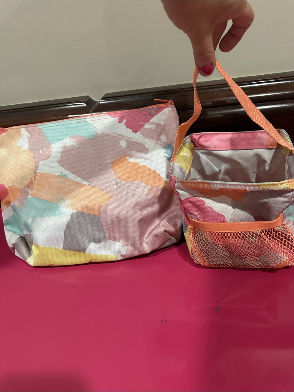 thirty-one Pastel Abstract Cosmetic Bag Set in Coral, Pink, Yellow, Mint